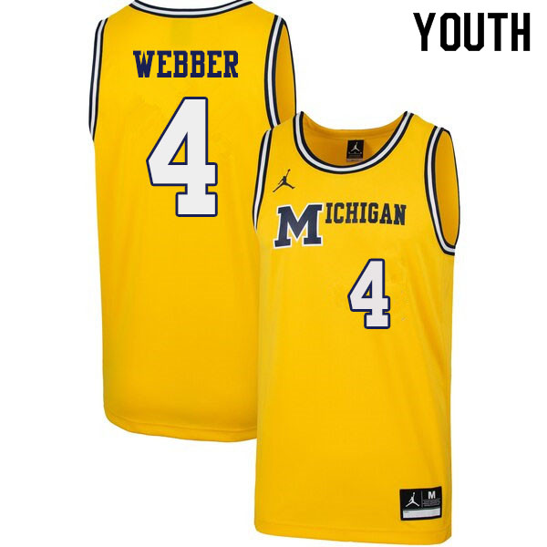 Youth #4 Chris Webber Michigan Wolverines 1989 Retro College Basketball Jerseys Sale-Yellow